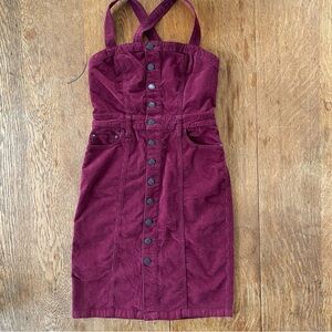 Free People Burgundy Corduroy Midi Dress with Button Detail